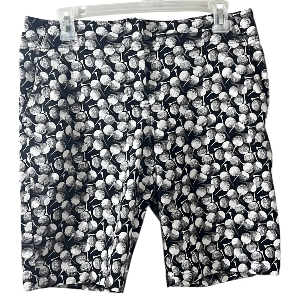 IZOD Women’s Golf Ball Print Bermuda Shorts Size 8 Black White Golf Casual